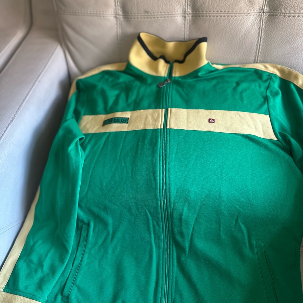 Quicksilver Track Jacket Men's Size XLarge Full Zip Athletic Green Yellow. 32